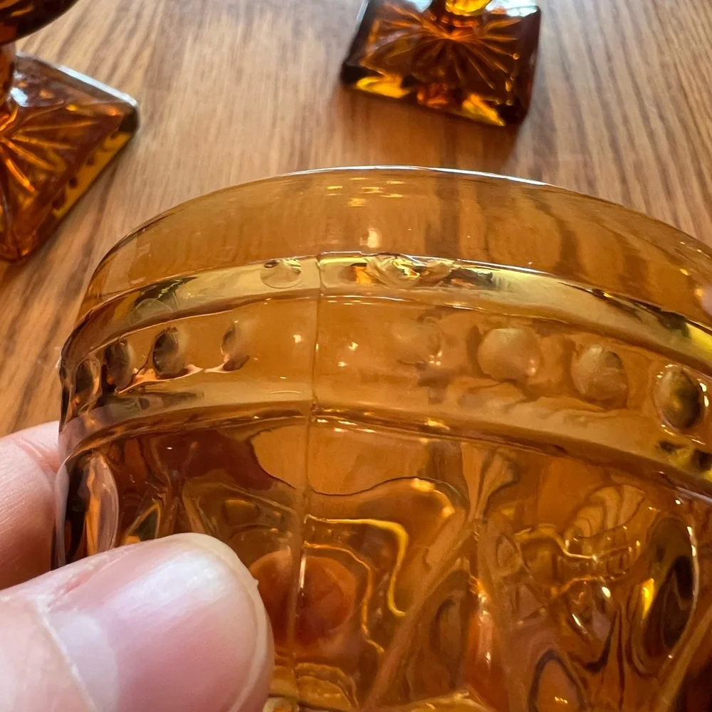 6 Vintage Indiana Glass/Park Lane/Colony Glass Amber Pedestal Glasses/Dishes